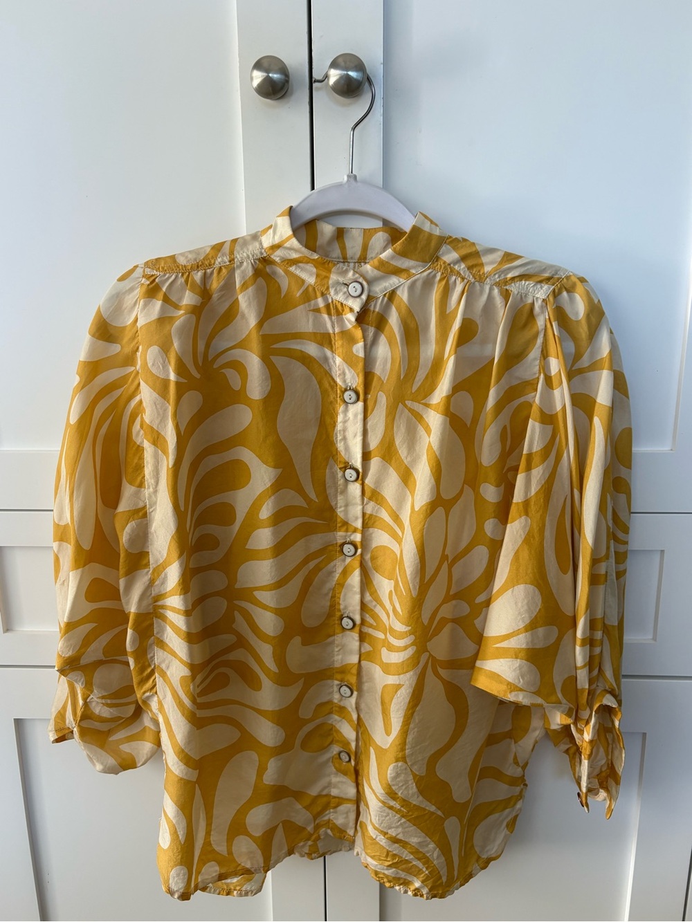 Silk yellow and white blouse